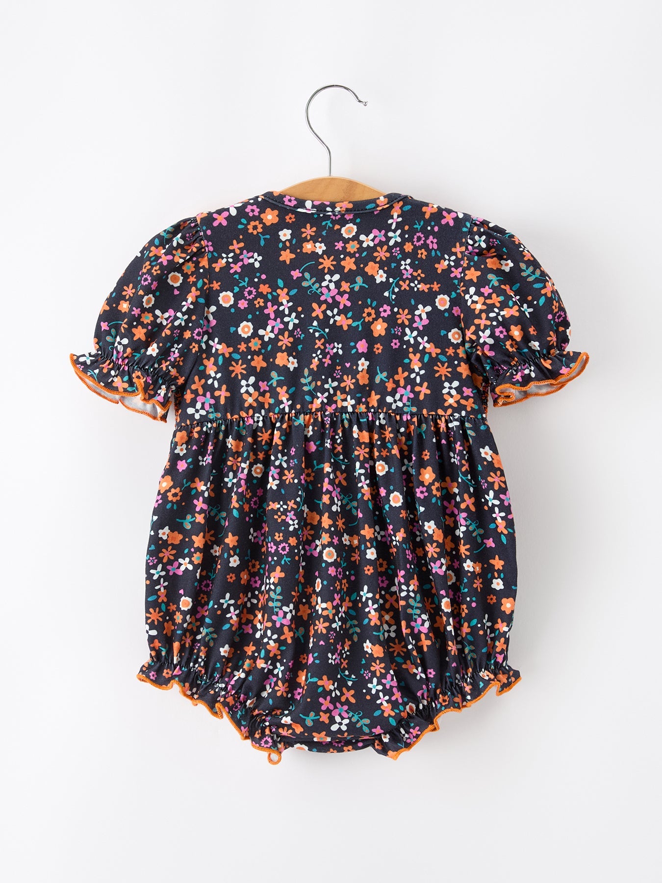 Fall Orange Floral Baby Bubble Romper