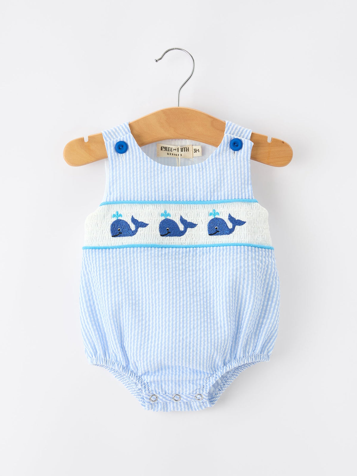 Summer Whale Embroidery Baby Boys Jonjon Stripe Romper by Rylee Faith Designs at Everetts Place