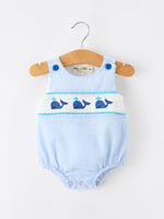 Summer Whale Embroidery Baby Boys Jonjon Stripe Romper by Rylee Faith Designs at Everetts Place