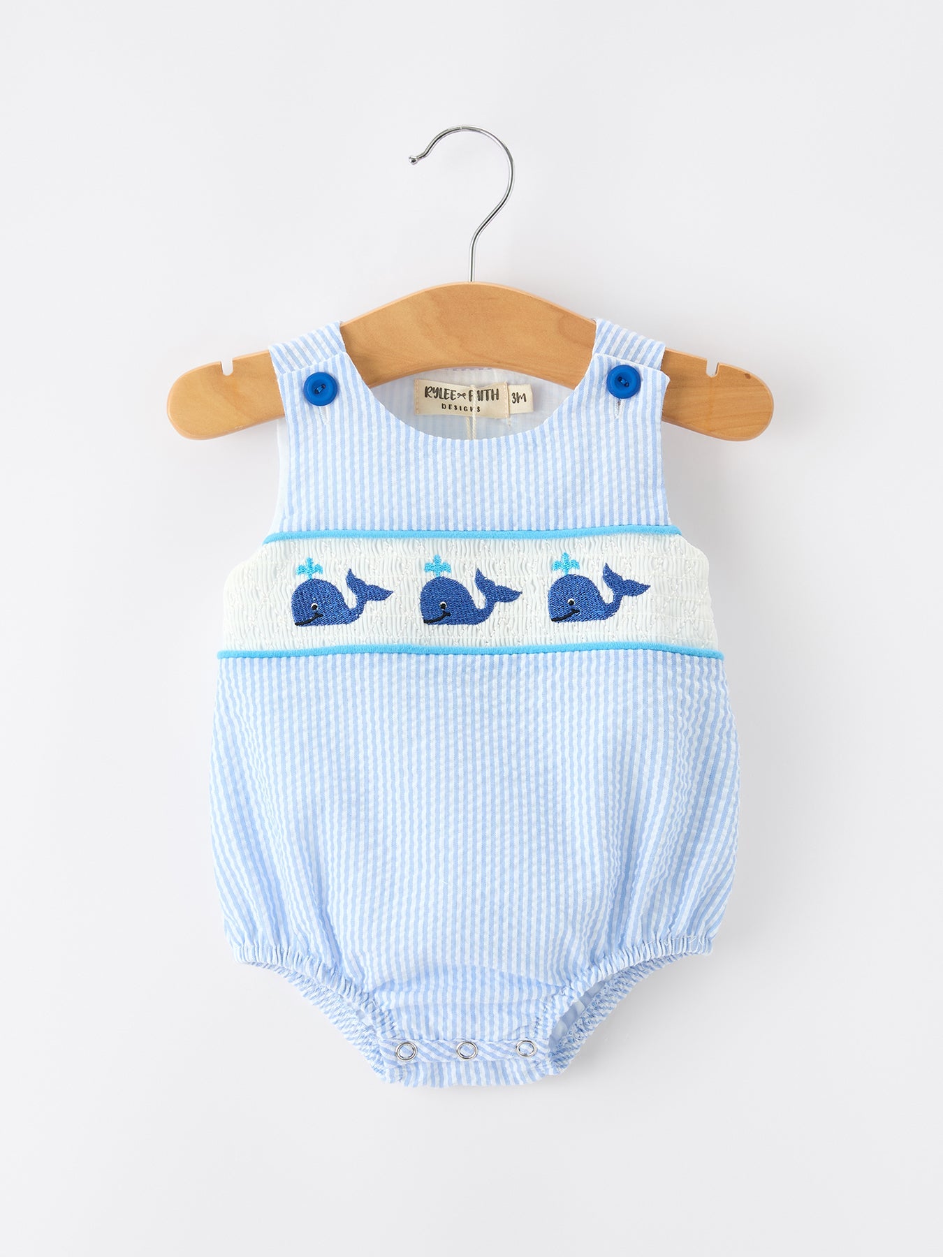 Summer Whale Embroidery Baby Boys Jonjon Stripe Romper by Rylee Faith Designs at Everetts Place