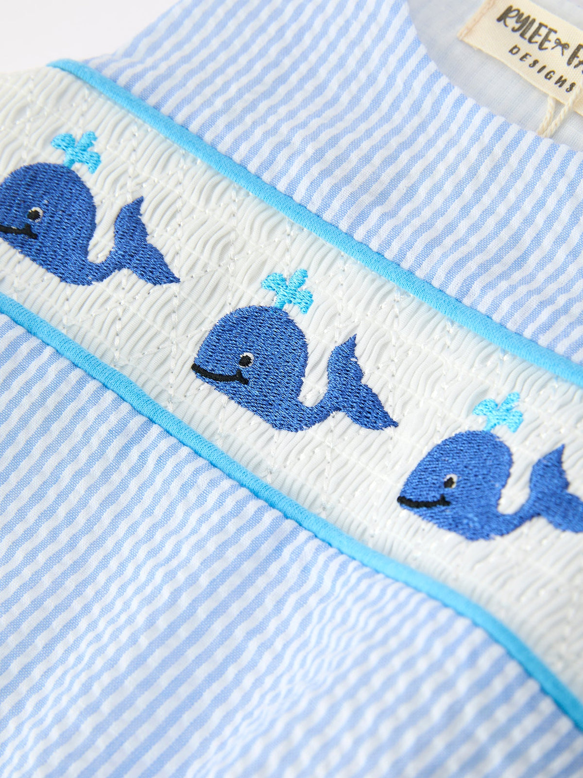 Summer Whale Embroidery Baby Boys Jonjon Stripe Romper by Rylee Faith Designs at Everetts Place