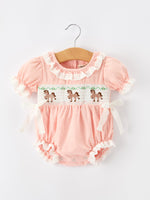 Western Horse Embroidery Girls Romper Lace Petals Collar Puff Sleeve by Rylee Faith Designs at Everetts Place