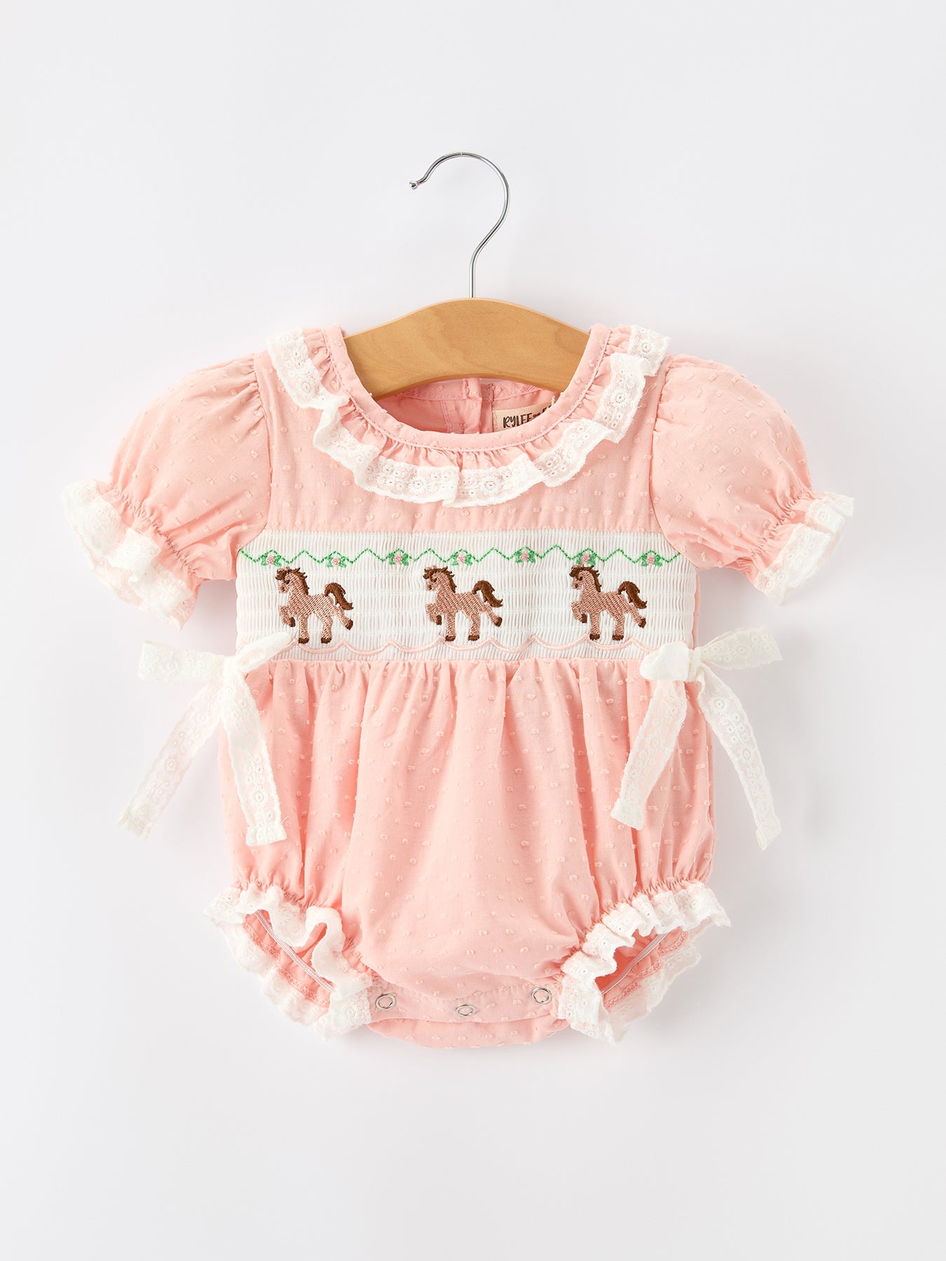 Western Horse Embroidery Girls Romper Lace Petals Collar Puff Sleeve by Rylee Faith Designs at Everetts Place