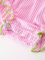 Turtle Girls Romper Pink Stripe Ruffle Strap Smocked by Rylee Faith Designs at Everetts Place