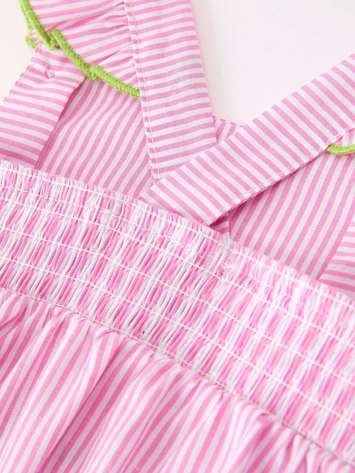 Turtle Girls Romper Pink Stripe Ruffle Strap Smocked by Rylee Faith Designs at Everetts Place