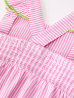 Turtle Girls Romper Pink Stripe Ruffle Strap Smocked by Rylee Faith Designs at Everetts Place