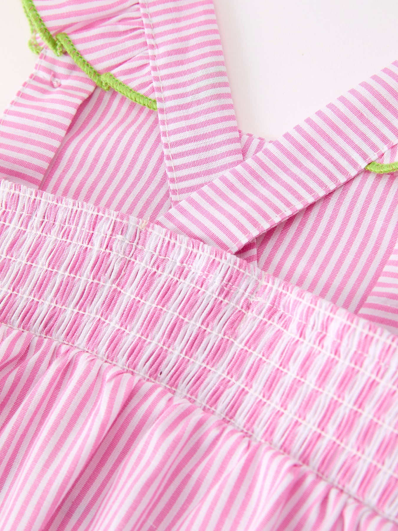 Turtle Girls Romper Pink Stripe Ruffle Strap Smocked by Rylee Faith Designs at Everetts Place