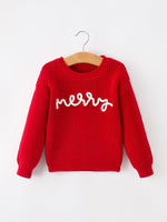 Red Christmas Girls “merry” Pullover Sweater by Rylee Faith Designs