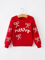 Mom and Me Winter Christmas Red "merry" Pullover Sweater by Rylee Faith Designs