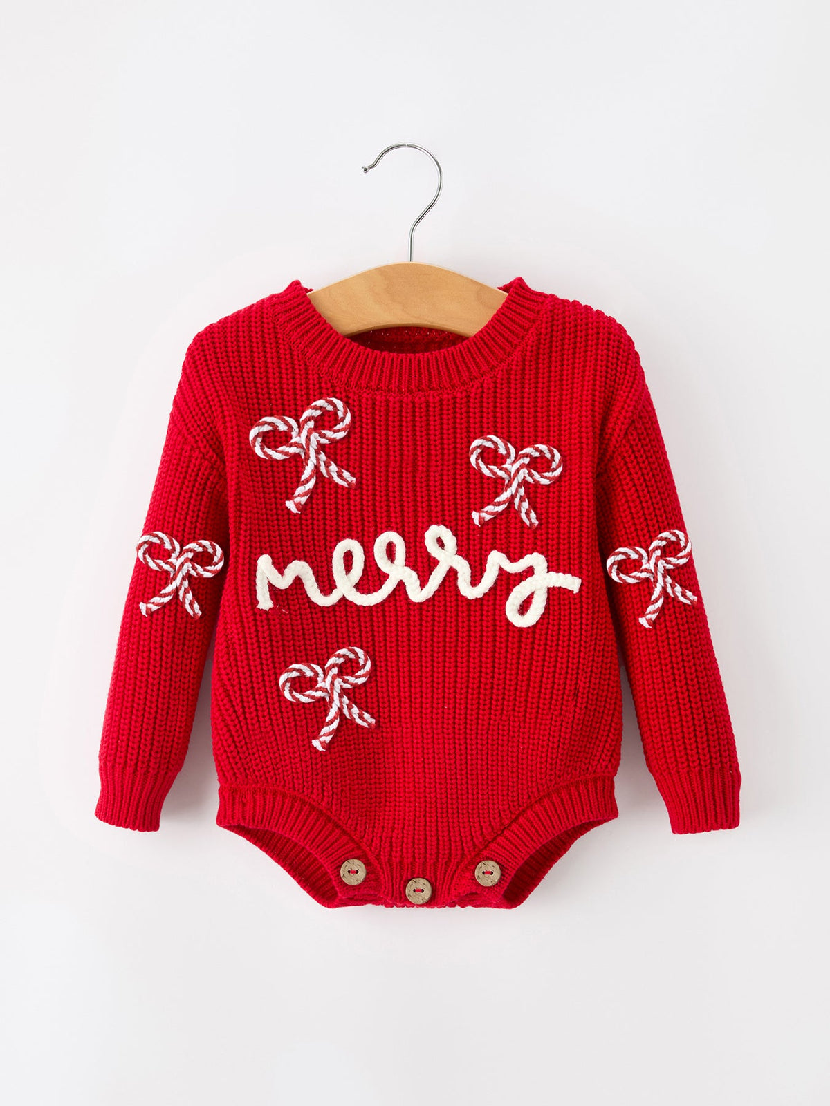 Christmas Candy Cane Merry Knit Baby Romper by Rylee Faith Designs