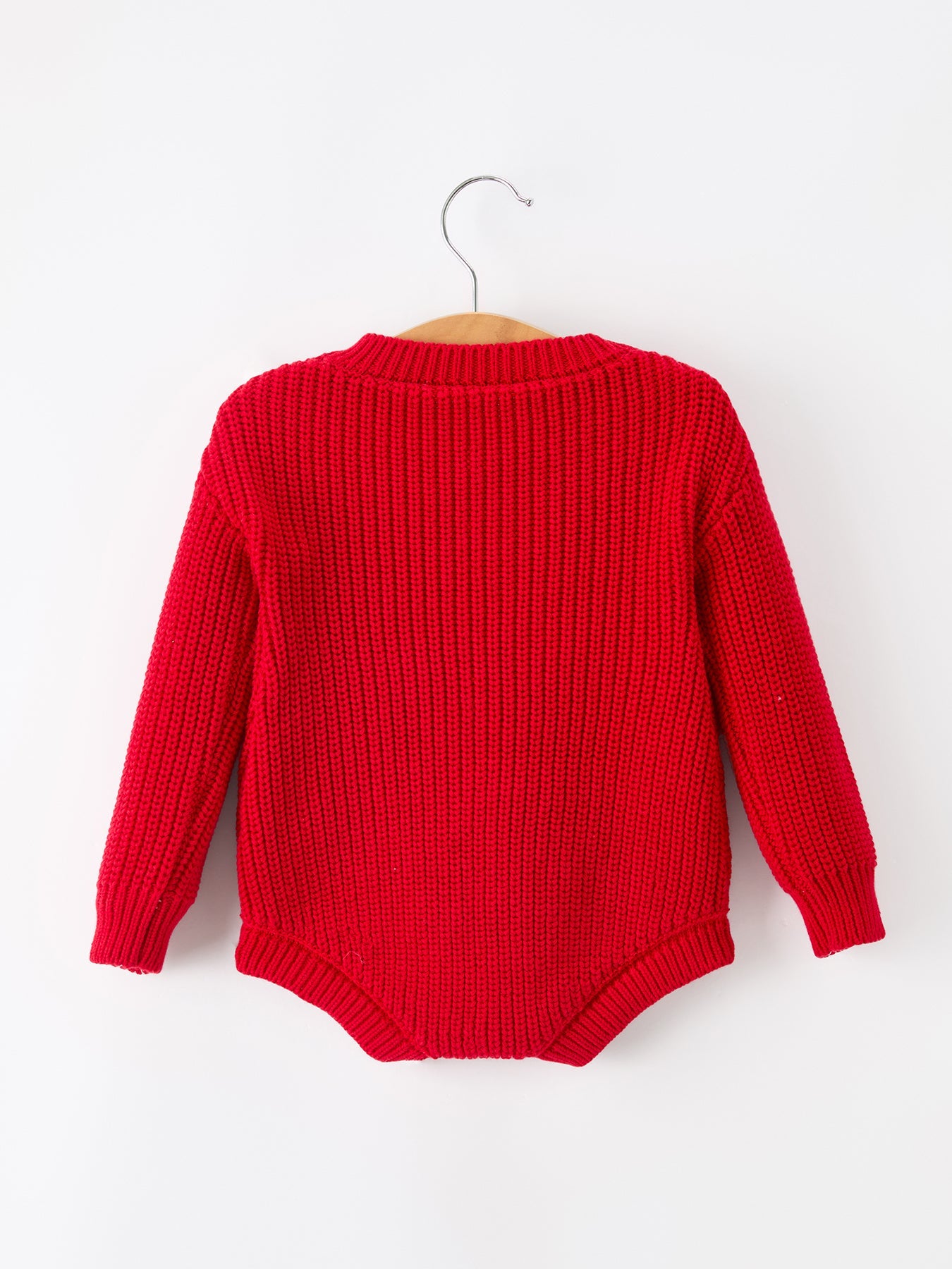 Red Christmas Girls “merry” Knit Baby Romper by Rylee Faith Designs
