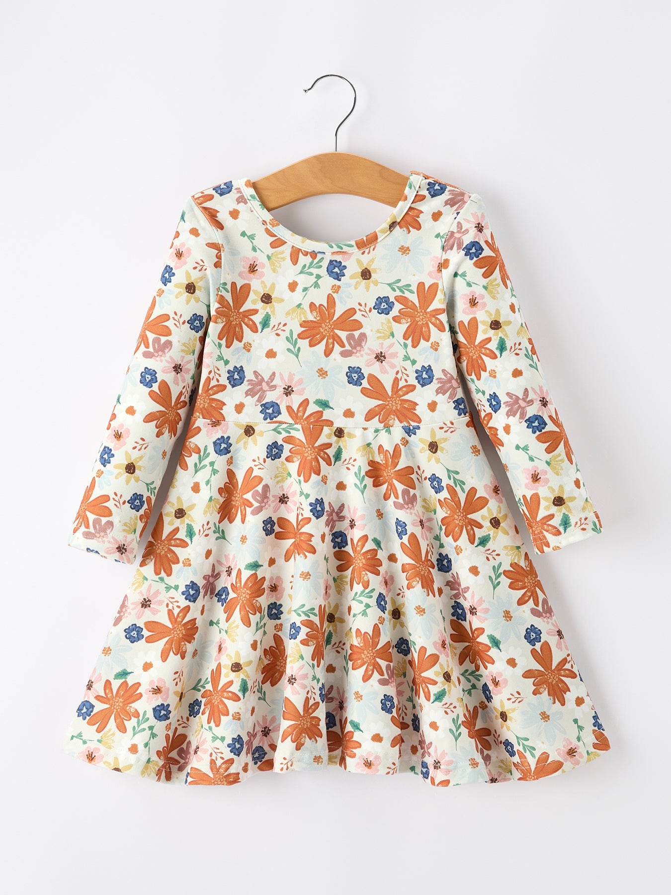 Fall Floral Girls Dress Long Sleeve Twirl Dress