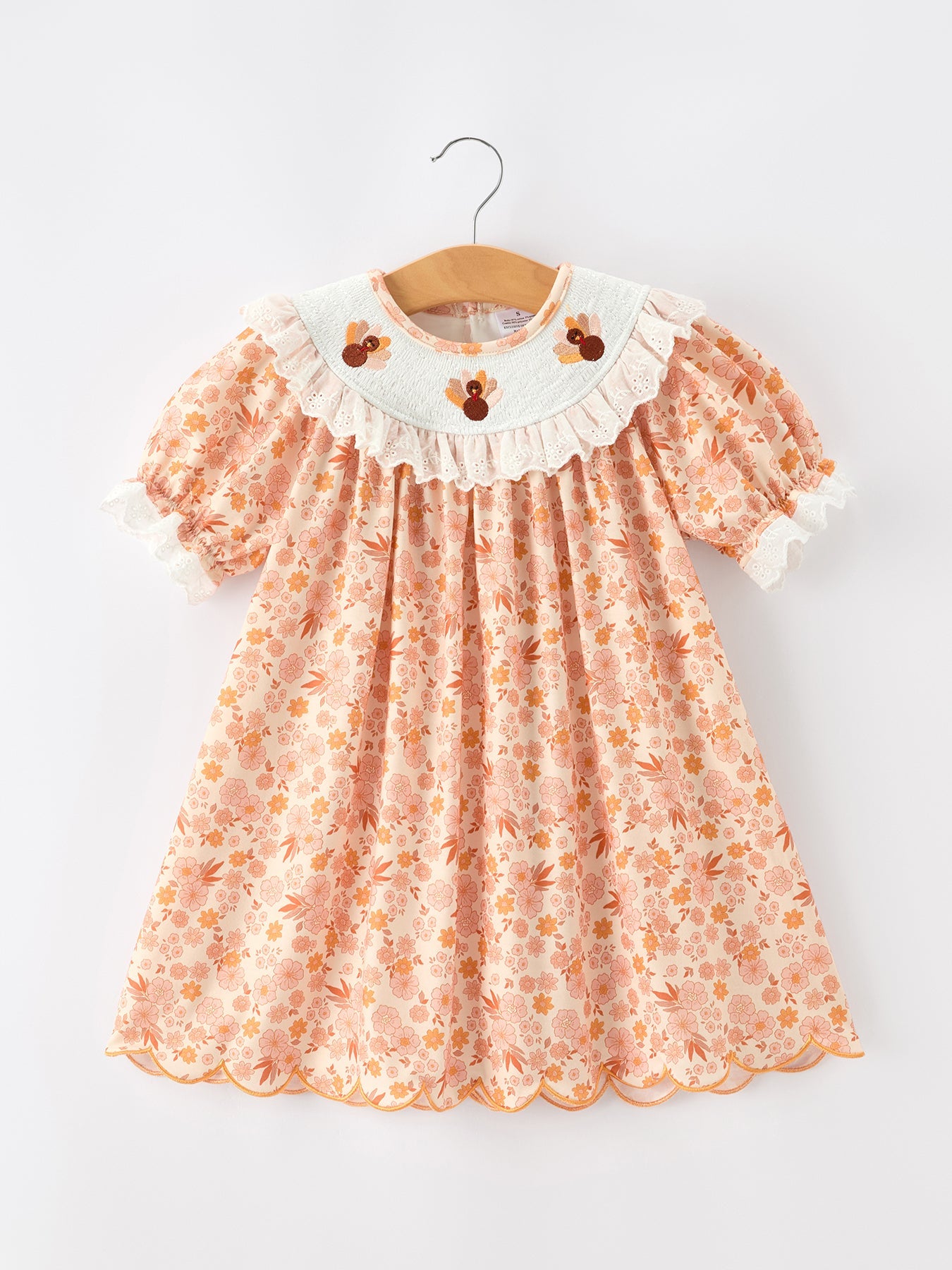 Polyester Blend Girls Dress, Thanksgiving Turkey Floral Lace Ruffle by Rylee Faith Designs