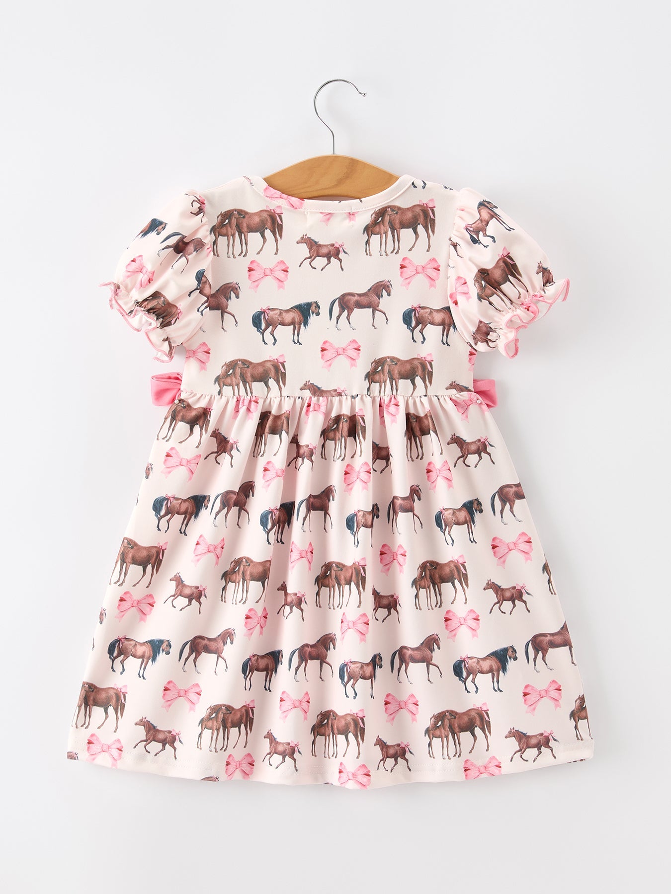 Western Horse Smocked Girls Dress Bow Ruffle Short Sleeve by Rylee Faith Designs at Everetts Place