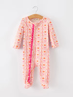 Polyester Spandex Baby Sleeper, Pumpkin Bow Print by Rylee Faith Designs