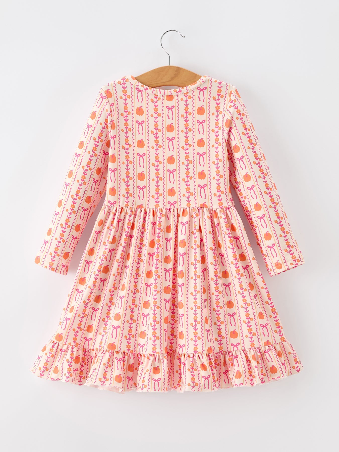 Polyester Spandex Dress, Long Sleeve, Pumpkin Bow Pocket