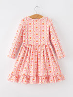 Polyester Spandex Dress, Long Sleeve, Pumpkin Bow Pocket by Rylee Faith Designs