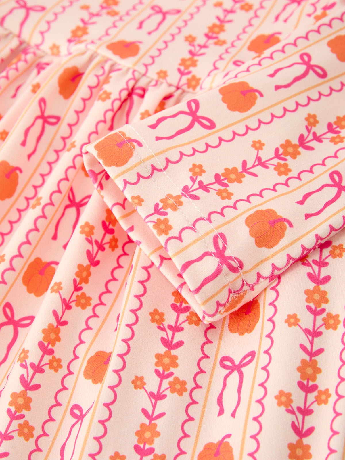 Polyester Spandex Dress, Long Sleeve, Pumpkin Bow Pocket by Rylee Faith Designs