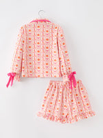 Polyester Spandex Pajama Set, Girls Pumpkin Bow by Rylee Faith Designs