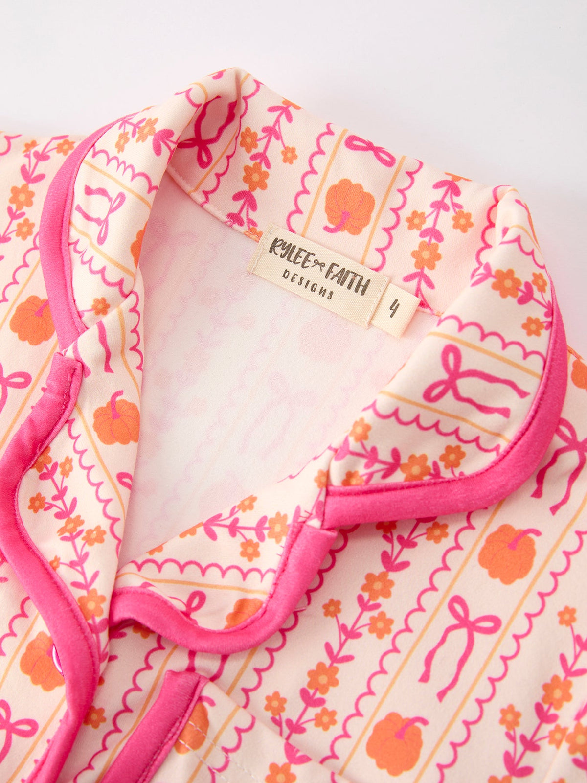 Polyester Spandex Pajama Set, Girls Pumpkin Bow by Rylee Faith Designs