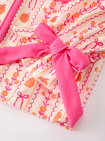 Polyester Spandex Pajama Set, Girls Pumpkin Bow by Rylee Faith Designs