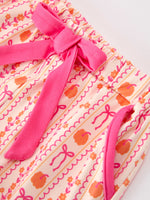 Polyester Spandex Pajama Set, Girls Pumpkin Bow by Rylee Faith Designs