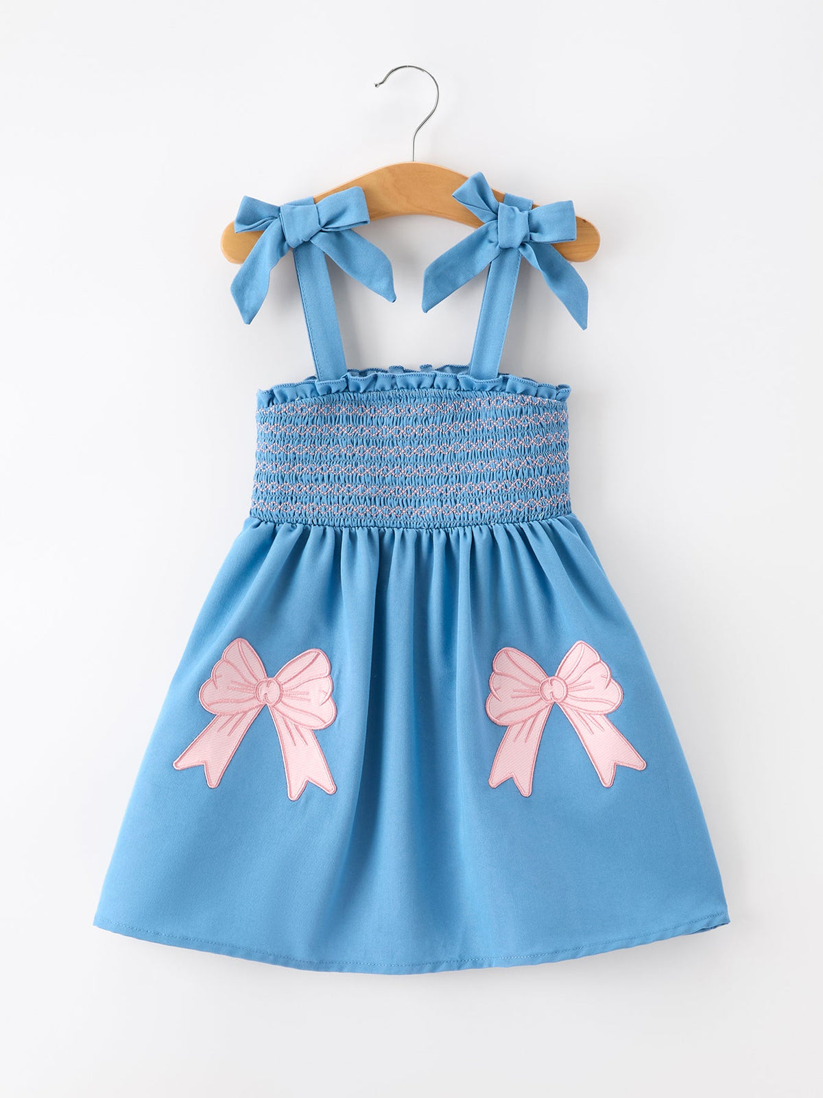 Summer Bow Girls Dress Smocked Strap Dress Bow Applique by Rylee Faith Designs at Everetts Place