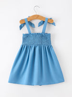 Summer Bow Girls Dress Smocked Strap Dress Bow Applique by Rylee Faith Designs at Everetts Place