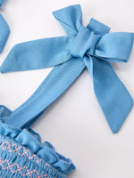 Summer Bow Girls Dress Smocked Strap Dress Bow Applique by Rylee Faith Designs at Everetts Place