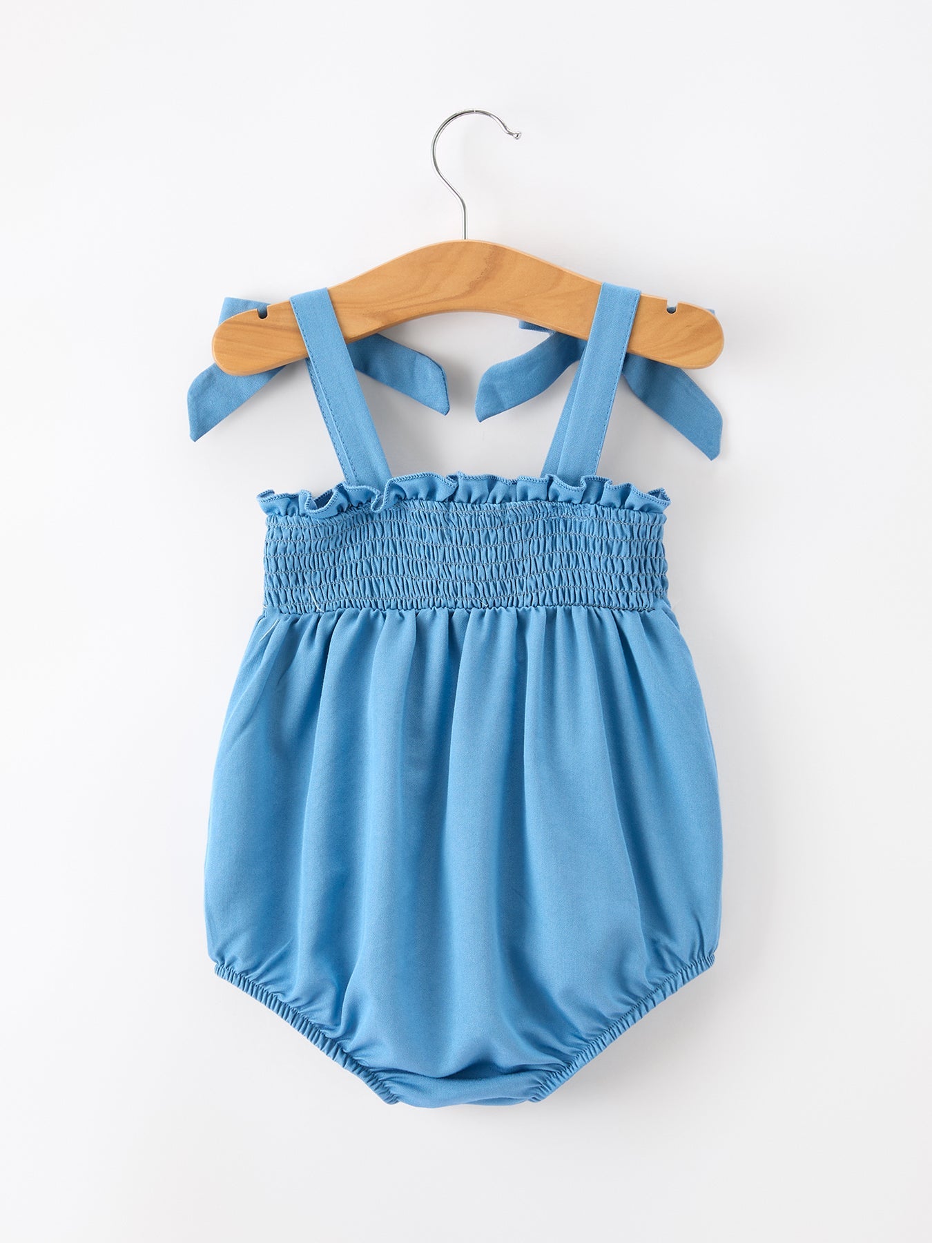 Summer Bow Baby Romper Smocked Strap Bubble Bow Applique by Rylee Faith Designs at Everetts Place