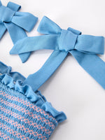 Summer Bow Baby Romper Smocked Strap Bubble Bow Applique by Rylee Faith Designs at Everetts Place