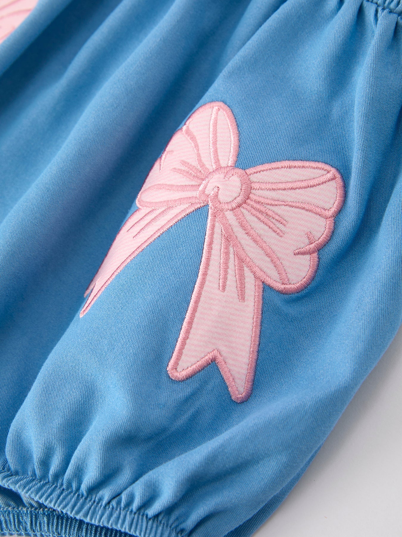 Summer Bow Baby Romper Smocked Strap Bubble Bow Applique by Rylee Faith Designs at Everetts Place