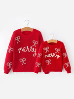 Mom and Me Winter Christmas Red "merry" Pullover Sweater by Rylee Faith Designs