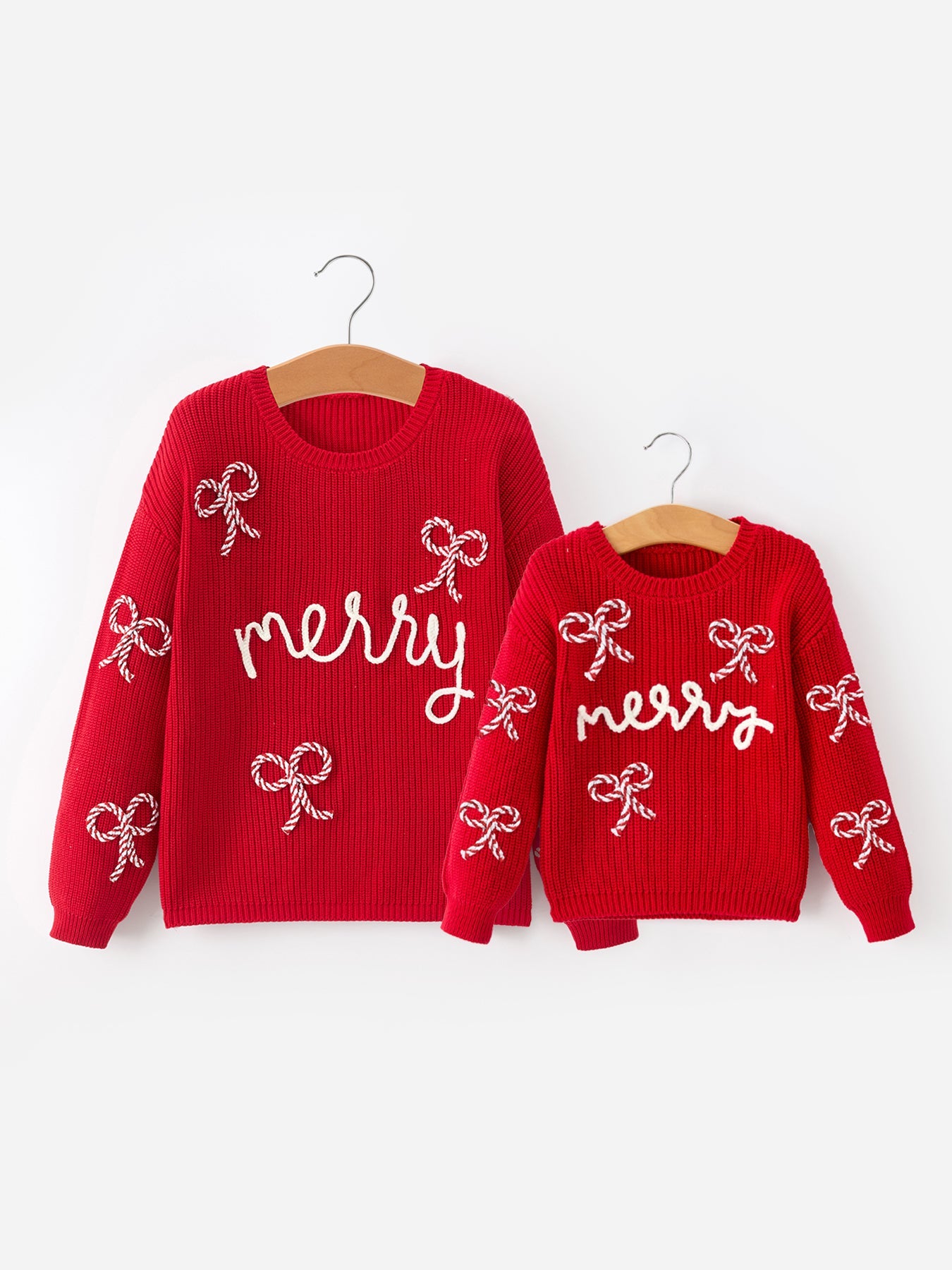 Mom and Me Winter Christmas Red "merry" Pullover Sweater by Rylee Faith Designs