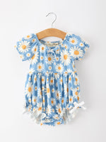 Summer Daisy Print Girls Romper Bow Ruffle by Rylee Faith Designs at Everetts Place