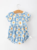 Summer Daisy Print Girls Romper Bow Ruffle by Rylee Faith Designs at Everetts Place