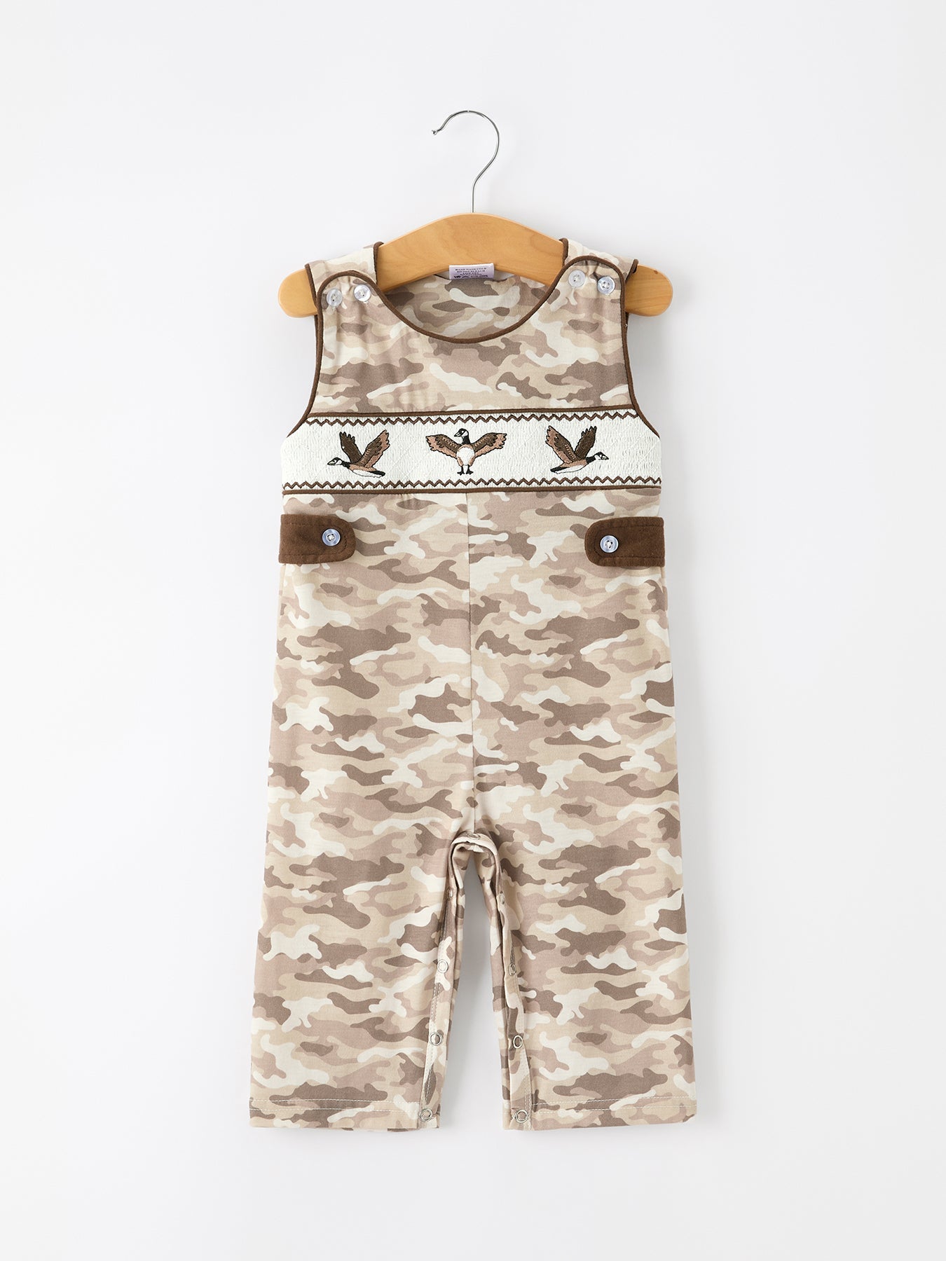 Duck Smocked Camo Baby Jonjon by Rylee Faith Designs at Everetts Place