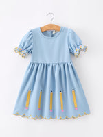 Back to School Pencil Applique Girl Dress Scallop Hem by Rylee Faith Designs at Everetts Place