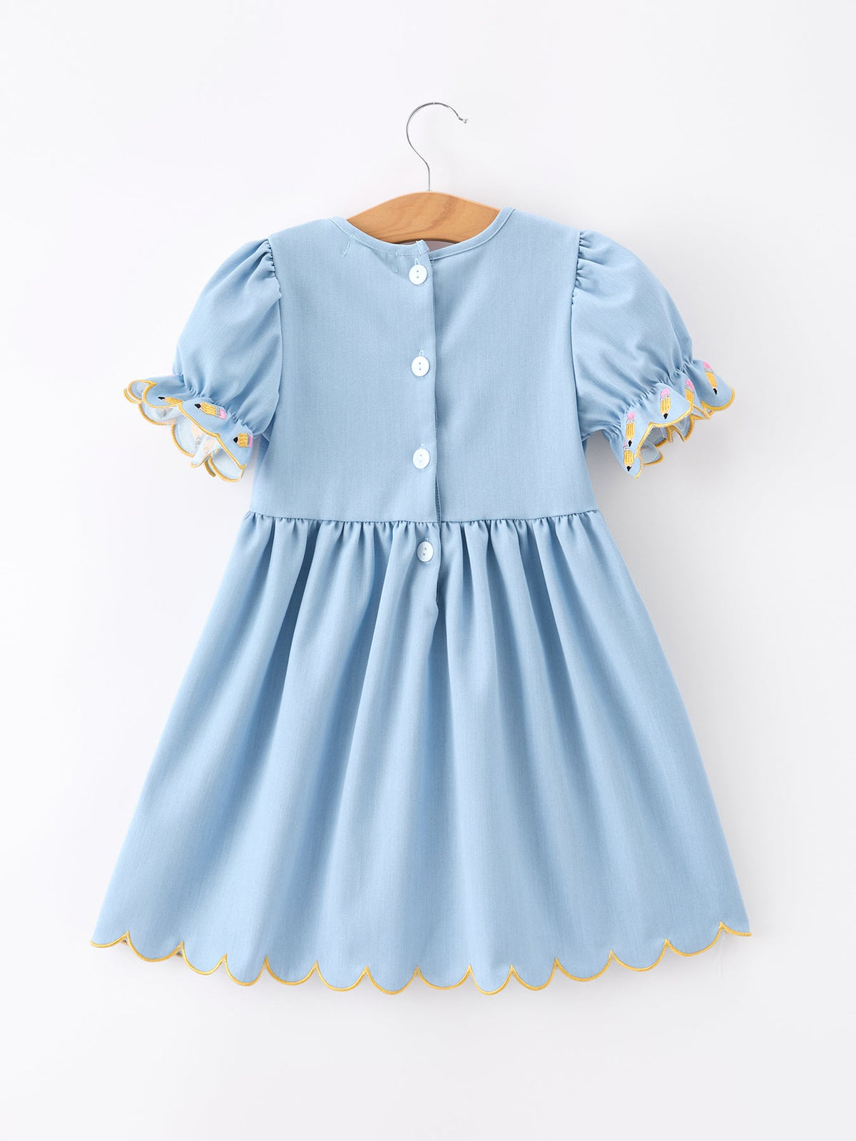 Back to School Pencil Applique Girl Dress Scallop Hem by Rylee Faith Designs at Everetts Place