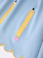 Back to School Pencil Applique Girl Dress Scallop Hem by Rylee Faith Designs at Everetts Place