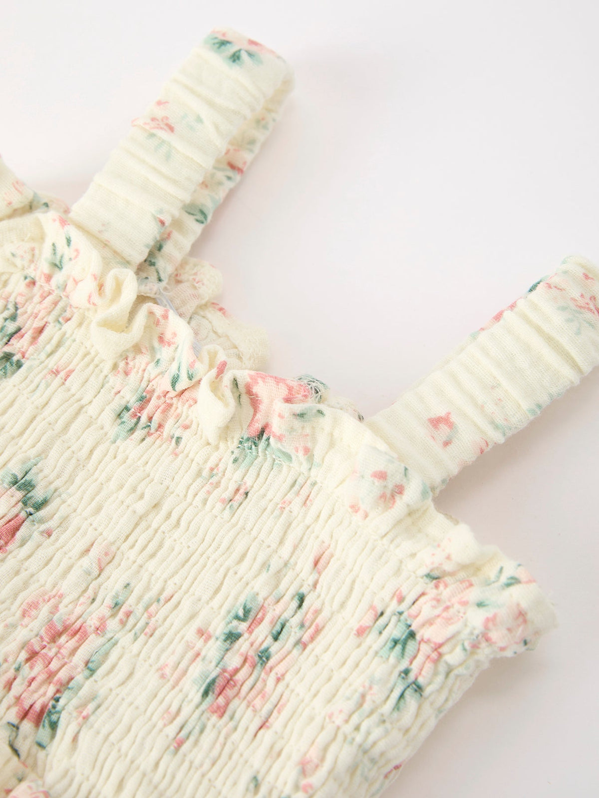Muslin Summer Floral Print Smocked Baby Girl Romper Set Hat by Rylee Faith Designs at Everetts Place