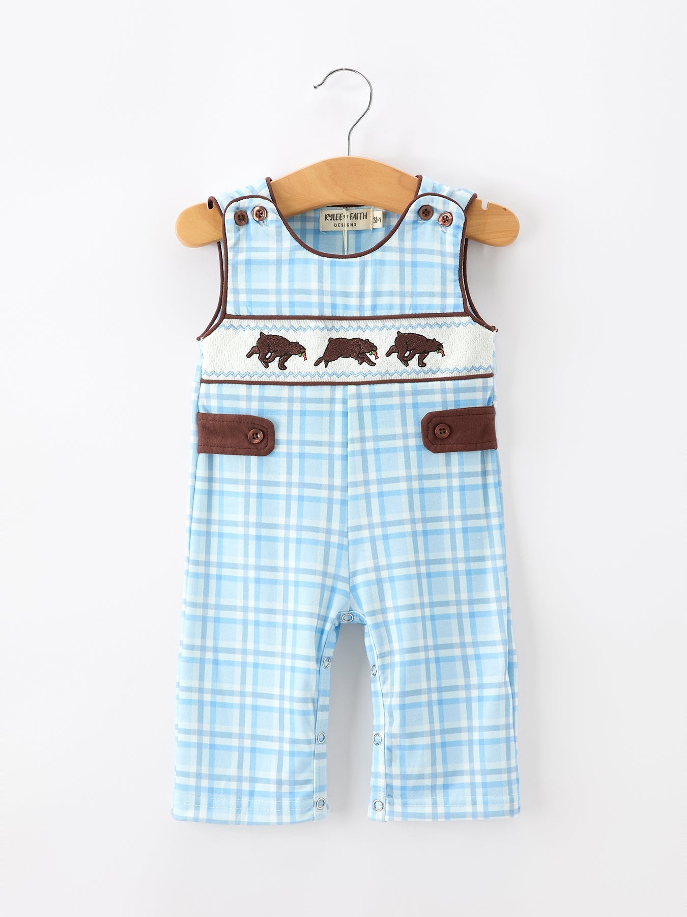 Bear Smocked Plaid Baby Jonjon by Rylee Faith Designs at Everetts Place