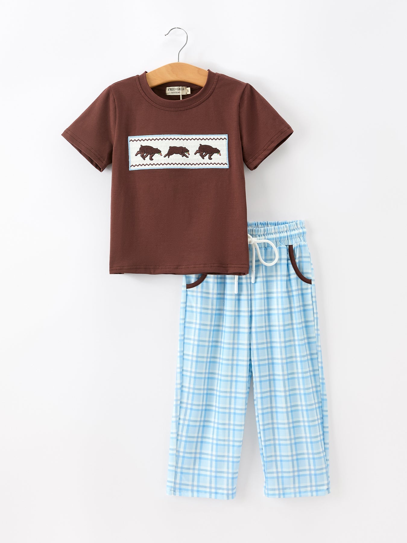 Bear Smocked Boy Pant Set by Rylee Faith Designs at Everetts Place