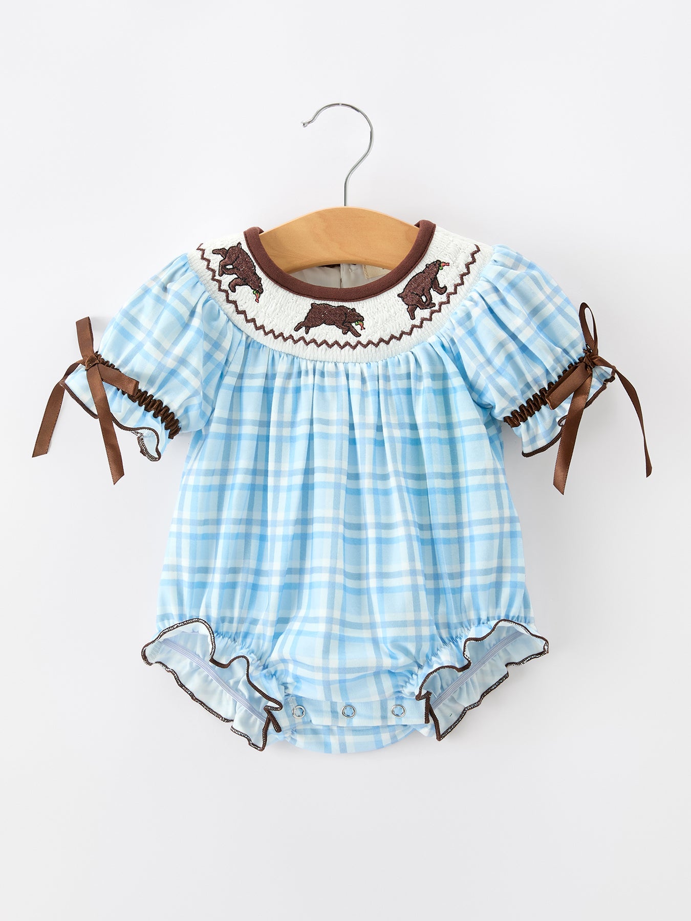 Bear Smocked Plaid Baby Bubble by Rylee Faith Designs at Everetts Place
