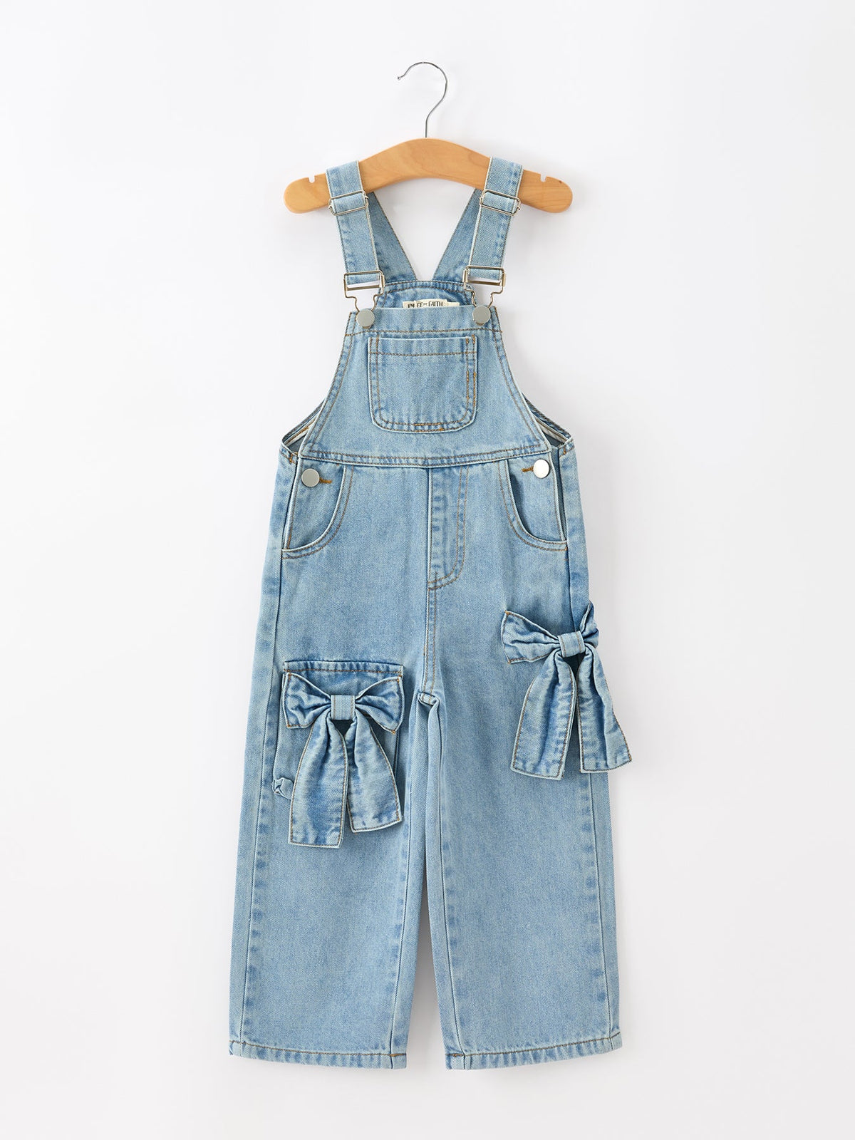 Bow Denim Girl Overalls Wide Leg Jumpsuit by Rylee Faith Designs