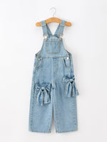 Bow Denim Girl Overalls Wide Leg Jumpsuit by Rylee Faith Designs