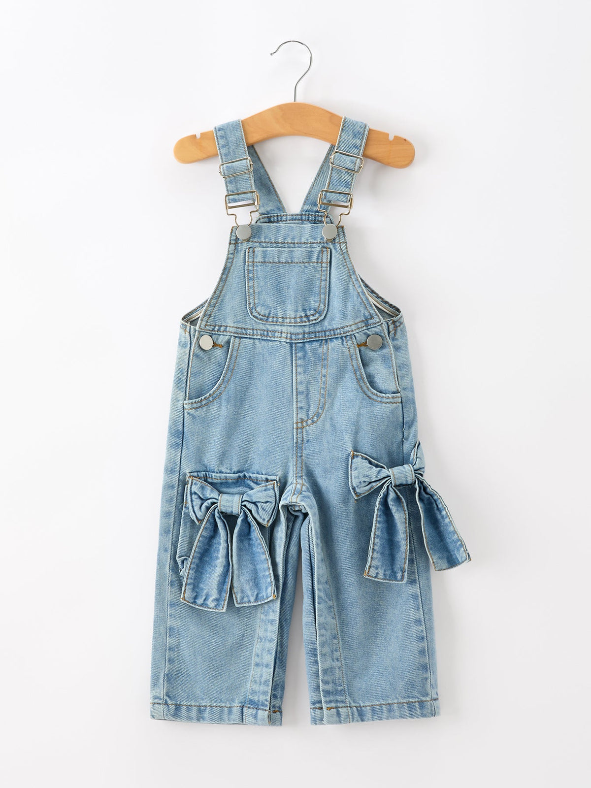 Bow Denim Girl Overalls Wide Leg Jumpsuit by Rylee Faith Designs