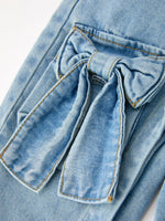 Bow Denim Girl Overalls Wide Leg Jumpsuit by Rylee Faith Designs