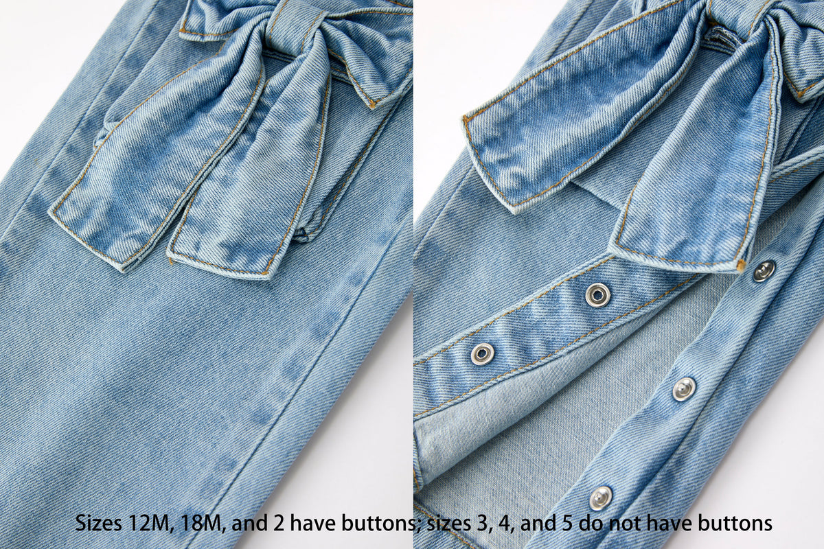 Bow Denim Girl Overalls Wide Leg Jumpsuit by Rylee Faith Designs