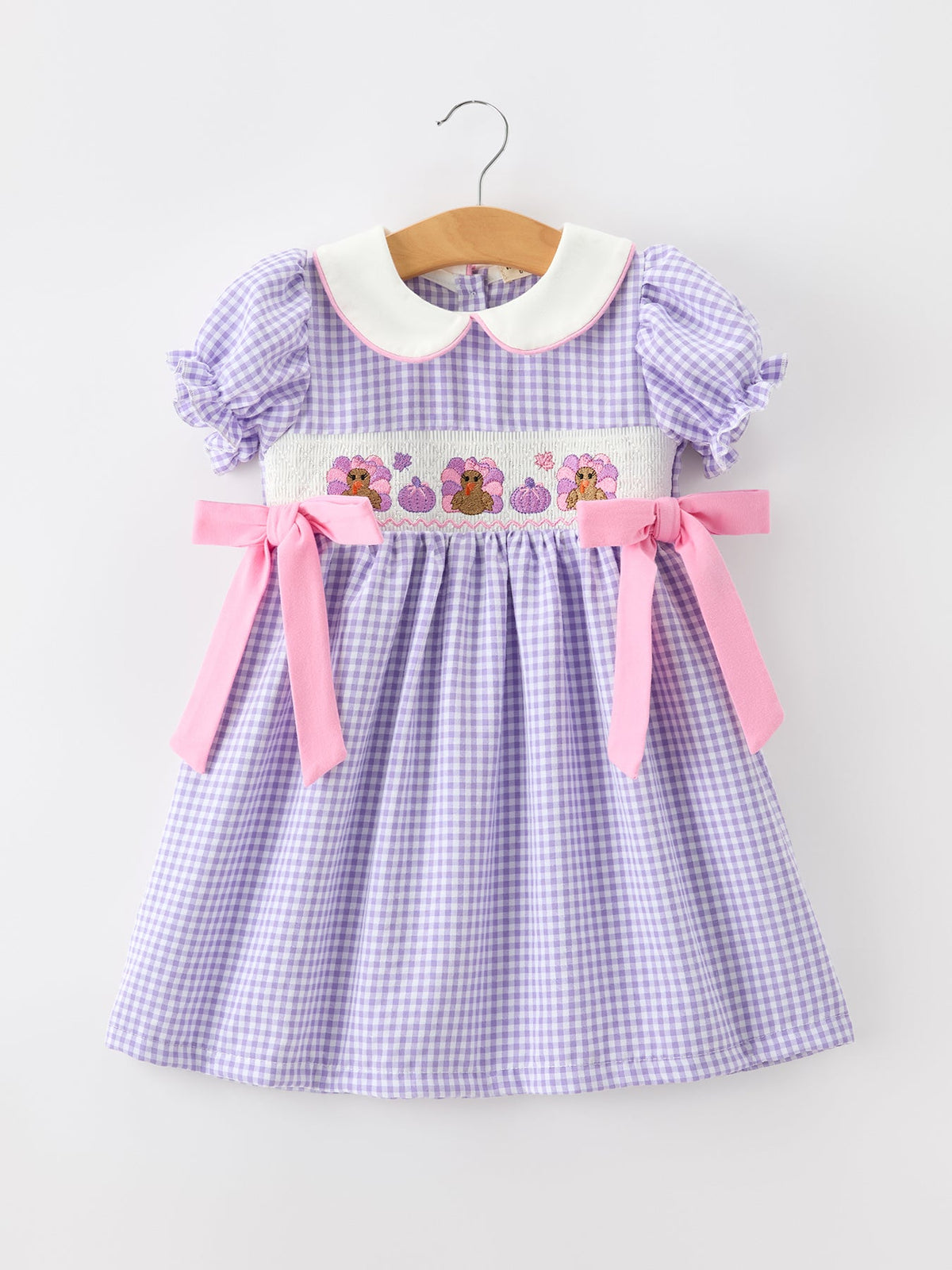 Thanksgiving Turkey Smocked Plaid Bow Girls Dress by Rylee Faith Designs